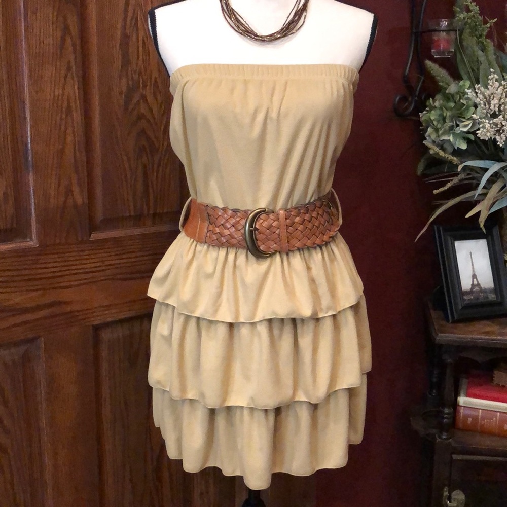 Tan Faux Suede Mini Dress w/ Belt